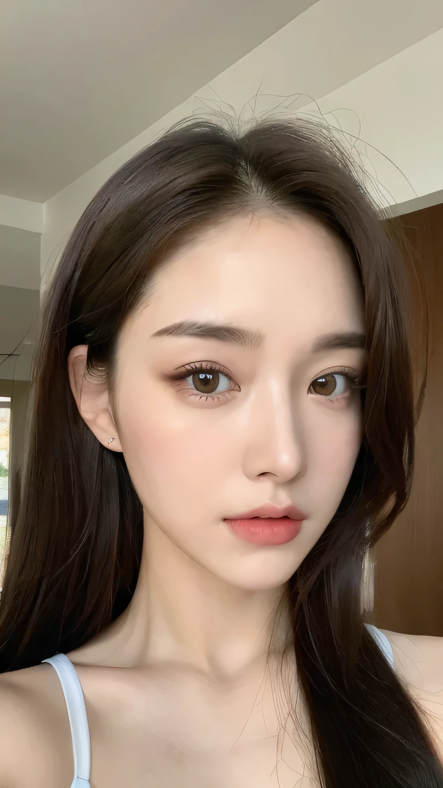 (very realistic, High resolution:1.3), 1 Girl with perfect body, very detailed face and eyes,long hair, random color tank top:1.2, short jeans, big ,expose cleavage