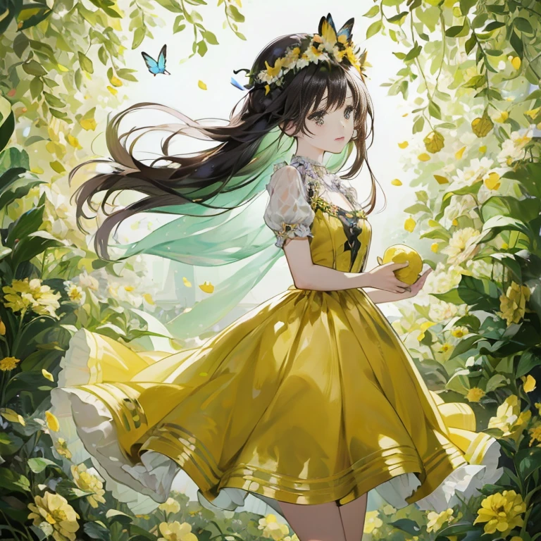 anime girl in yellow dress with butterfly and flowers in background, beautiful sunflower anime girl, cute anime waifu in a nice dress, beautiful anime, anime moe artstyle, beautiful anime girl, pixiv contest winner, anime lush john 8k woods, beautiful anime art, she is the center of the garden, trending on artstation pixiv, high quality anime artstyle