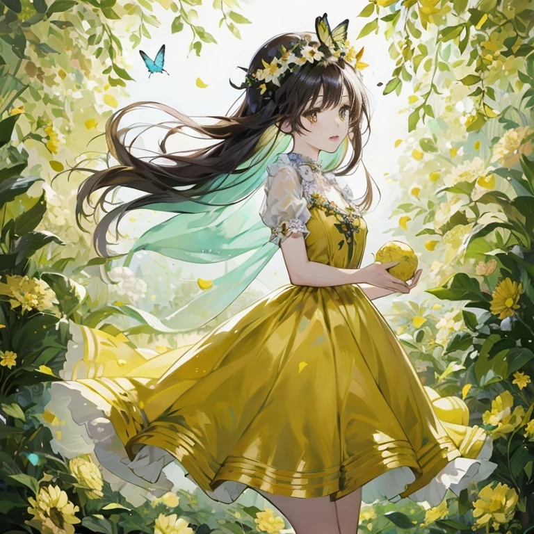 anime girl in yellow dress with butterfly and flowers in background, beautiful sunflower anime girl, cute anime waifu in a nice dress, beautiful anime, anime moe artstyle, beautiful anime girl, pixiv contest winner, anime lush john 8k woods, beautiful anime art, she is the center of the garden, trending on artstation pixiv, high quality anime artstyle