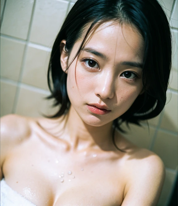 beautiful girl、Small bathroom、Realistic、Completely naked、whole body、Pink-tinged nipples、(masterpiece,Highest quality:1.4)、(8k,RAW Photos,Photorealistic:1.2)、(Glowing Skin)、Detailed skin、Detailed face、Detailed eyes、(Sparkling eyes:1.3)、((10th Generation))、(((Shapely, small, flat bust)))、A slightly shy smile