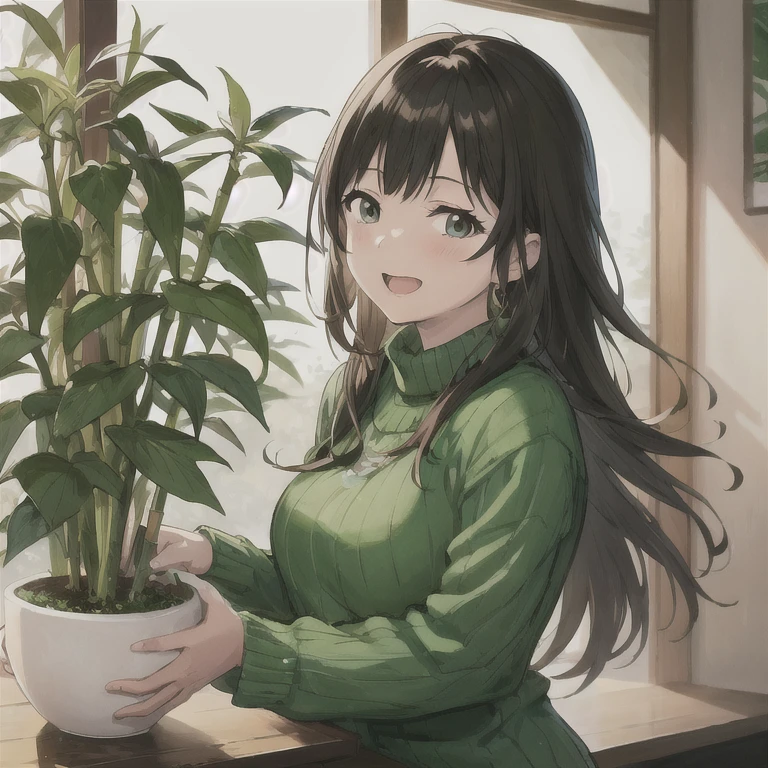 anime girl holding a potted plant in front of a window, anime visual of a cute girl, marin kitagawa fanart, cute anime girl, smooth anime cg art, painted in anime painter studio, lofi portrait, anime moe artstyle, digital anime illustration, young anime girl, beautiful anime girl, chiho, [ 4 k digital art ]!!
