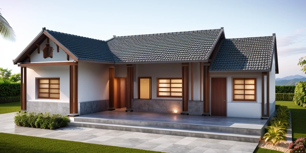 exterior ,house in vietnam, roof, window, clolum, plant around the building, clean design, concrete-colored laminate wall, perspective, high-end, realistic photography, Bright, sharp, unique details, award-winning photography , Canon EOS 5D DSLR Mark IV, f/ 6, ISO 100, 1/ 250 sec, soft natural light, best quality, super high resolution