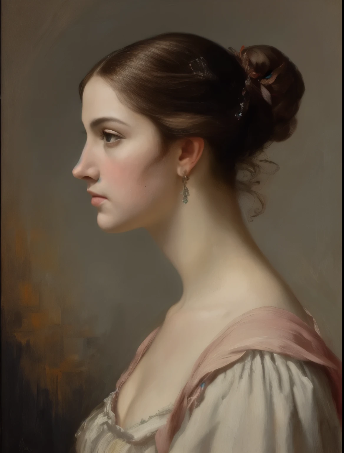 obra de arte, arte detalhada, retrato, garota, Middle Ages, classicismo, estilo de Andrey Atroshenko, pintura, Traditional media, realista, figurativo, belas artes, oil on canvas, HDR, 8k, Personagem original, high resolution, Alto detalhe, concentre-se no rosto, intrincado, perfeito