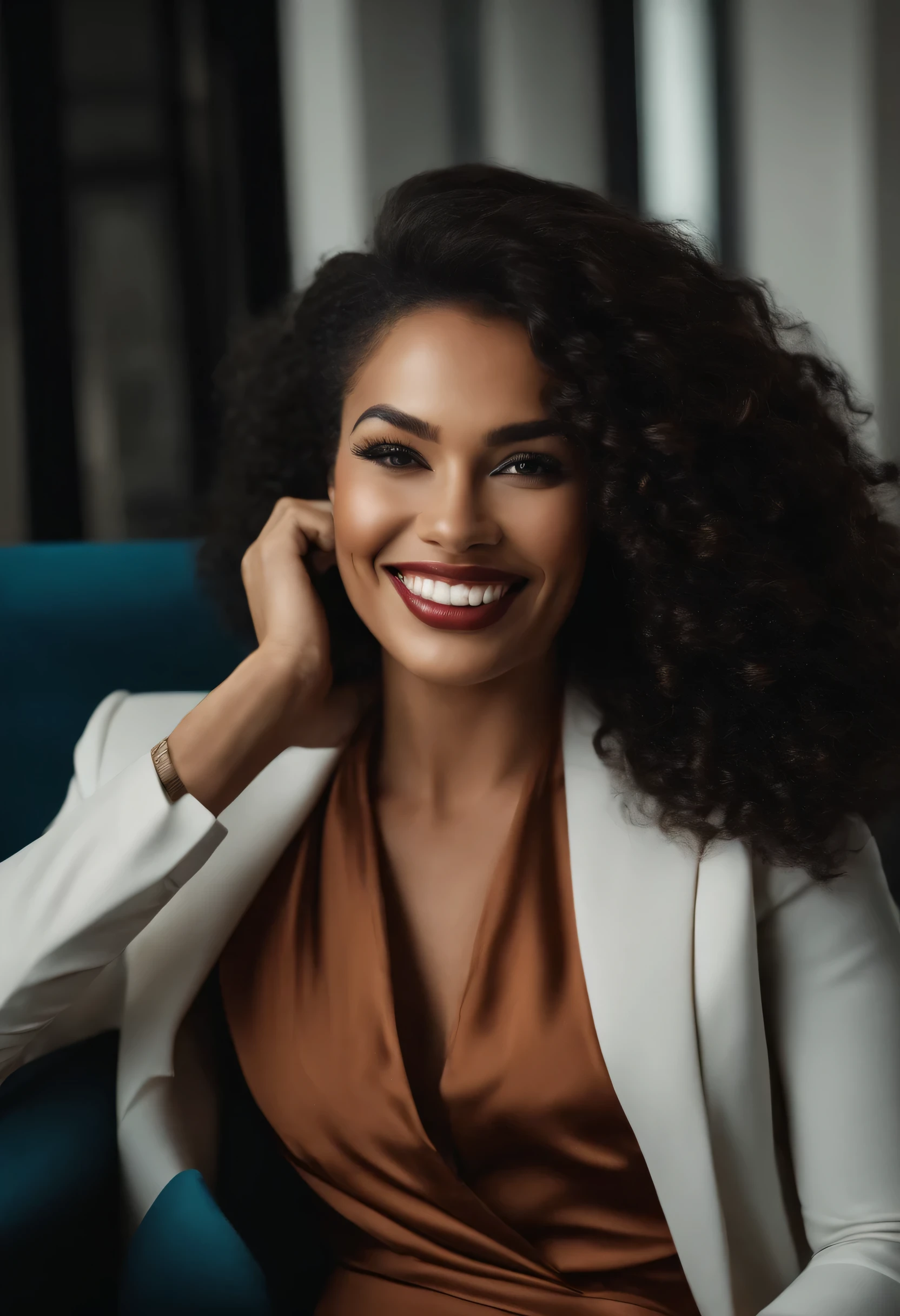 O protagonista masculino conversa com uma mulher de cabelos longos pretos com roupas profissionais, The woman smiles and the photo is beautiful, in five luxury offices