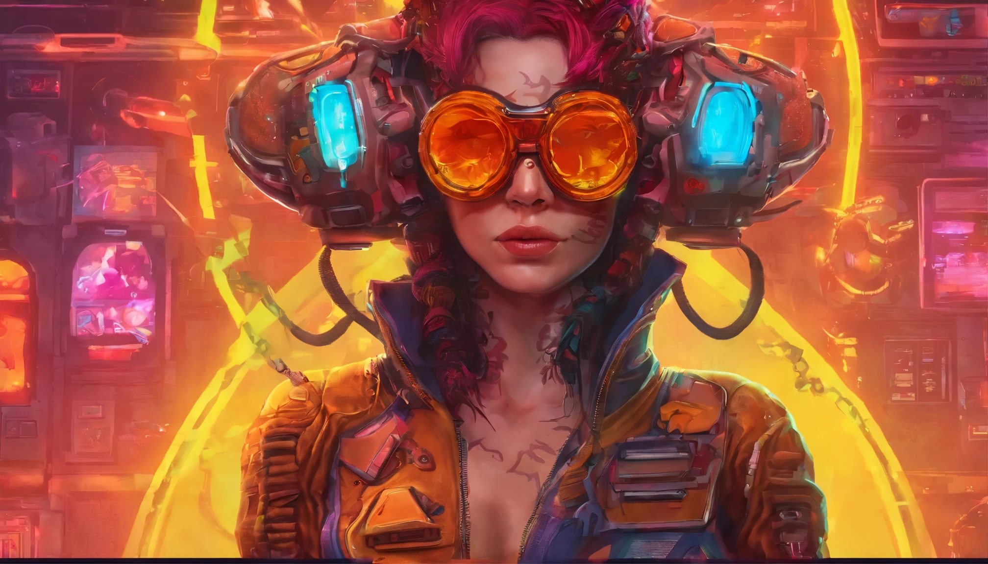 (Muy detallado: 1.2), (canon EOS R6 mejor calidad: 1.2), (8K: 1.0), (emb-rrf-bajo: 1.0), (Lots of big black cyber skull head tattoos., which are open in the middle and show the inside, cara detallada, Hyper-detailed eyes and high-tech sunglasses with holographic display 1.2), sharp focus (award-winning photography: 1.2), (Sub-surface spray ring.: 1.2), (Sub-surface spray ring.: 1.2). 1.1) (una hermosa, cyborg ultra detallado: 1.2), ( Cabello hiper detallado: 1.2), (cuerpo maravilloso: 1.2), (cuerpo entero: 1.2), (dynamic posture :1.2), neon lights, (detailed cyber eyes:1.1), primer plano (Hyper realistic:1.2), juego de rol, Estilo Cyberpunk 2077, dramatic lighting, (Muy detallado, paisaje de la ciudad futurista:1.2), (Science fiction: 1.2). 1.2), professional portrait photography, Von Wlop Greg Rutkowski, Jeff Simpson, Alphonse Mucha clothes with neon glow,