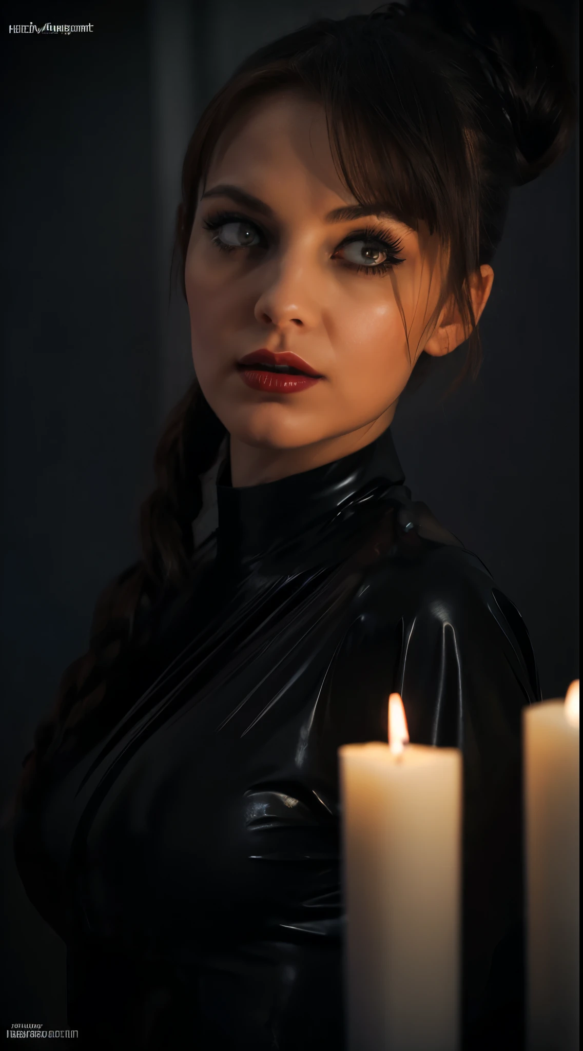 (best quality,4k,8k,highres,masterpiece:1.2),ultra-detailed,(realistic,photorealistic,photo-realistic:1.37),Satanic sexy Nun,illustration,oil painting,gothic style,nun outfit,dark atmosphere,black and red colors,dimly lit setting,detailed facial features,piercing red eyes,dark lipstick,seductive expression,demonic aura,mysterious background,hauntingly beautiful,religious symbolism,sinister symbolism,sacred candles,ominous shadows,subtle smoke effects,sharp focus,vivid colors,deep contrast,soft brush strokes,ethereal glow.