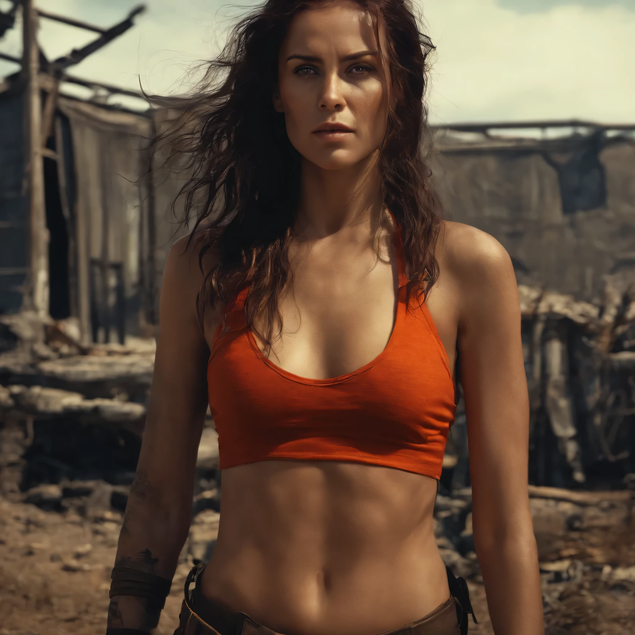 girl without a shirt in the post-apocalypse from the Stalker universe