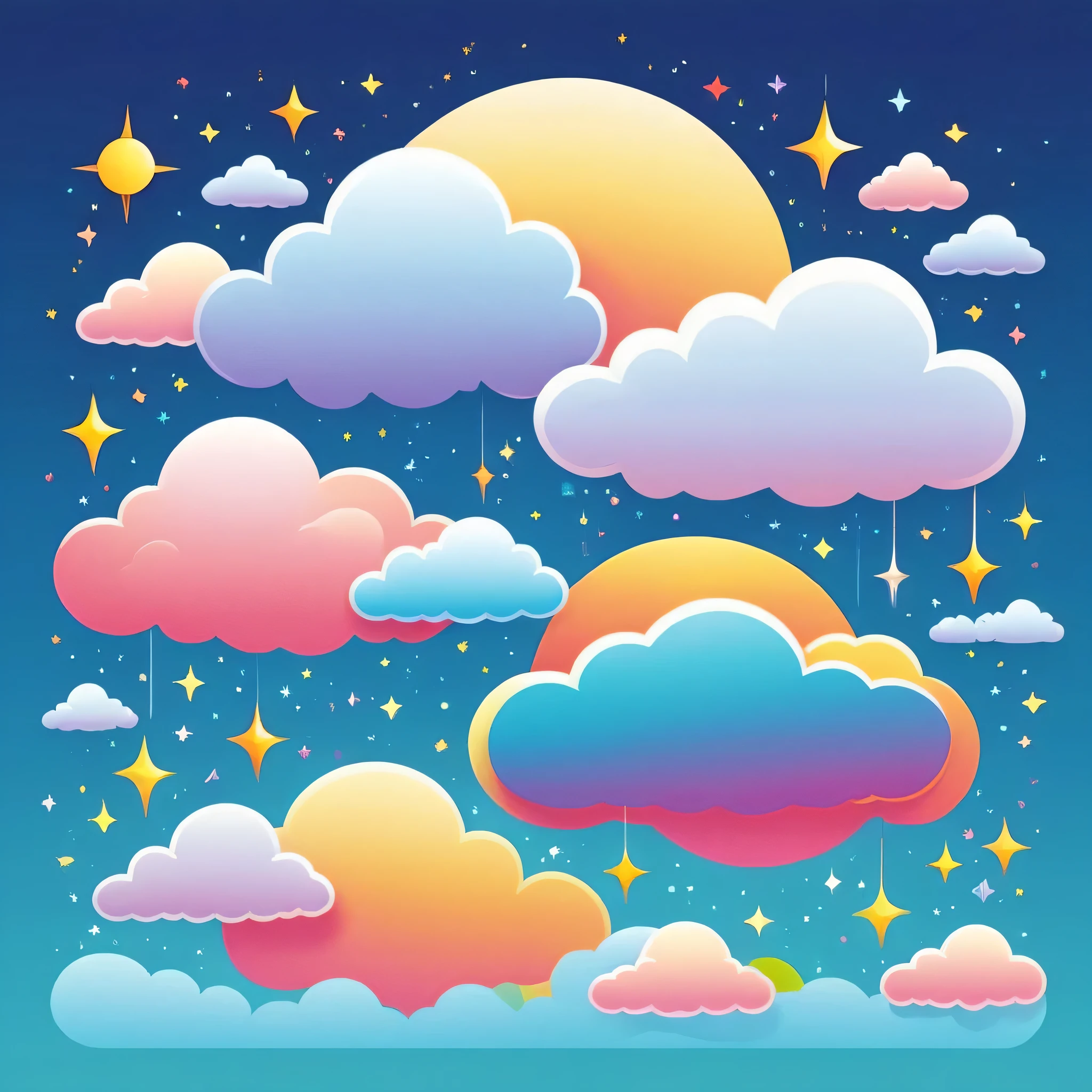 vector illustration:cute cartoon rainbow, clouds and sky,, adobe illustrator,draw with thick lines,,cute,pop,Gentle color,Cast colorful spells,nice background image,masterpiece,best masterpiece,Light and shadow,draw carefully,,Bright colors,fantasy,fancy,rendering,magic element,,