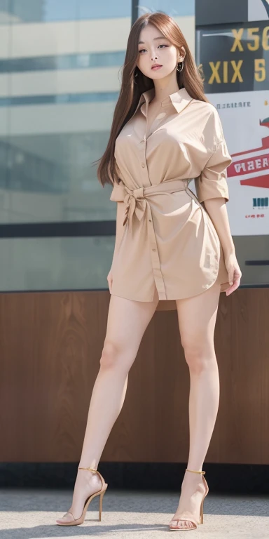 mix 4, The 20th, 一人in, length_hair, shirt, dress, expensive_heels,full_body, look_in_viewer, (8K, Raw photo, highest quality, masterpiece:1.2), (realistic, photo-realistic:1.37), professional lighting, photon mapping, radio city, Physically based rendering,