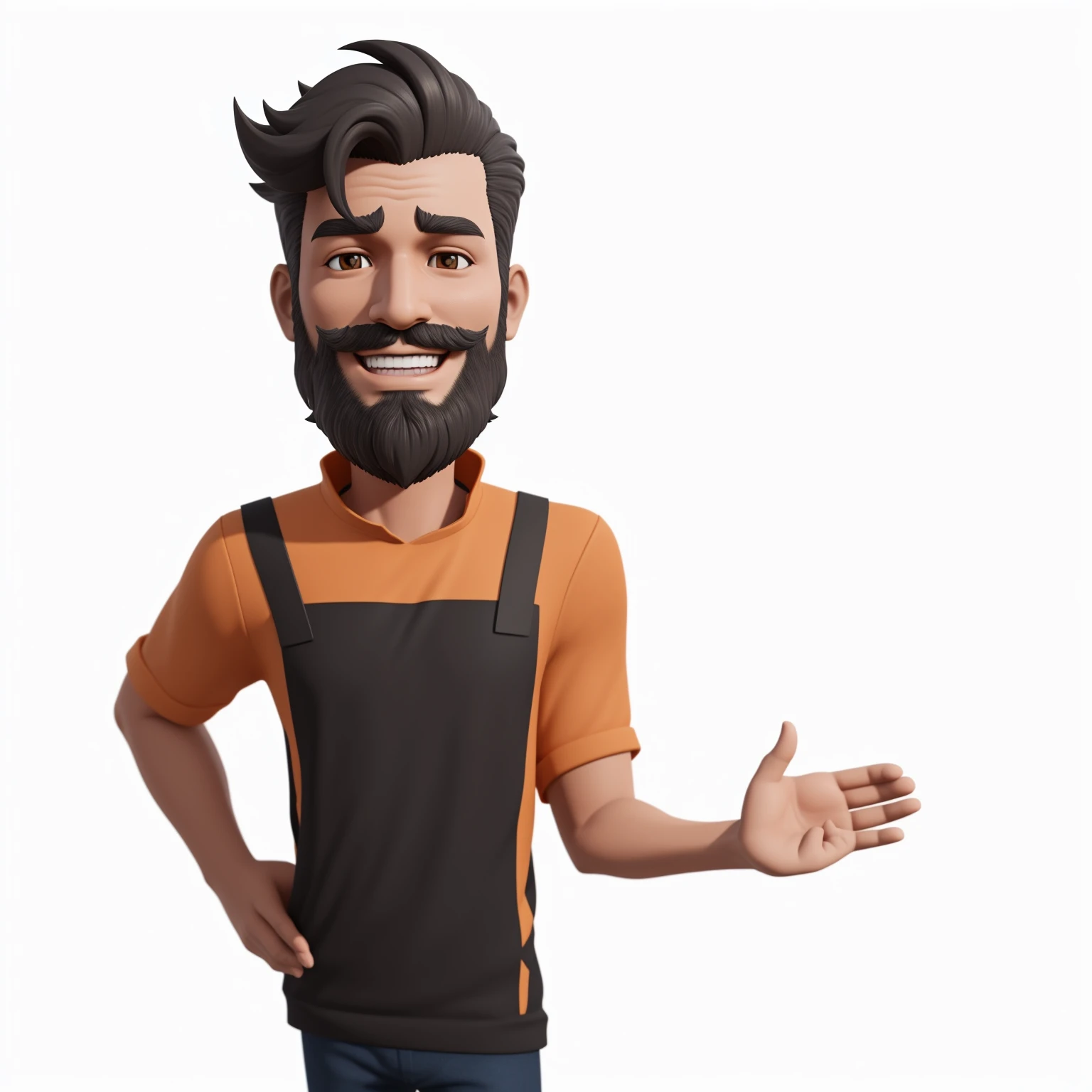 homem feliz com barba e avental mostrando algo, para alugar artista 3d, Stylized 3D rendering, personagem pequeno. motor irreal 5, personagem 3d render, toon render screenshot, personagem estilizado, Stylized 3D rendering, Personagem 3D, personagem 3d, promotional rendering, character rendering, stylized as a 3D rendering, showing the palm of the hand