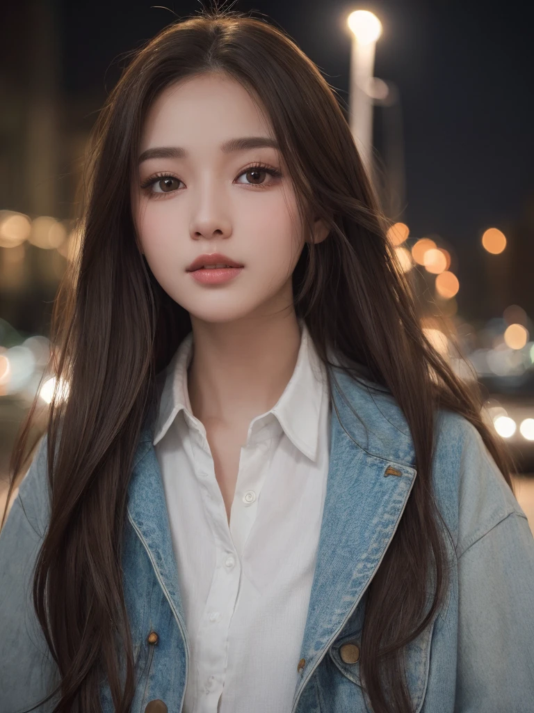 1girl, Tokyo street,night, cityscape,city lights, upper body,close-up, 8k, RAW photo, best quality, masterpiece,realistic, photo-realistic,