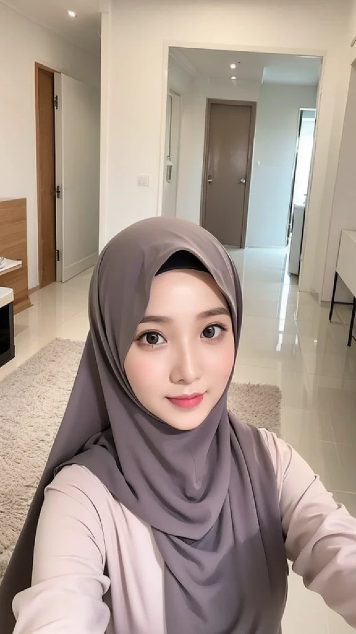 Beautuful Women、hijab, indonesian, a room、selfee、White Room、The face is cute、Vanrak Ayyans appears、1 girl