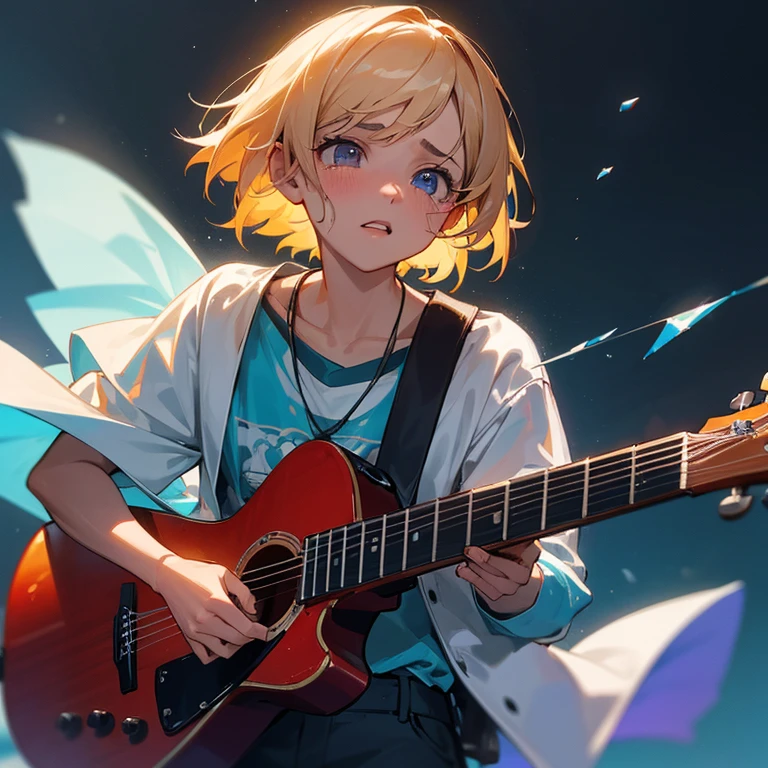 El muchacho de los ojos tristes, fraces, lagrimas de cristal, besos, cantando con una guitarra