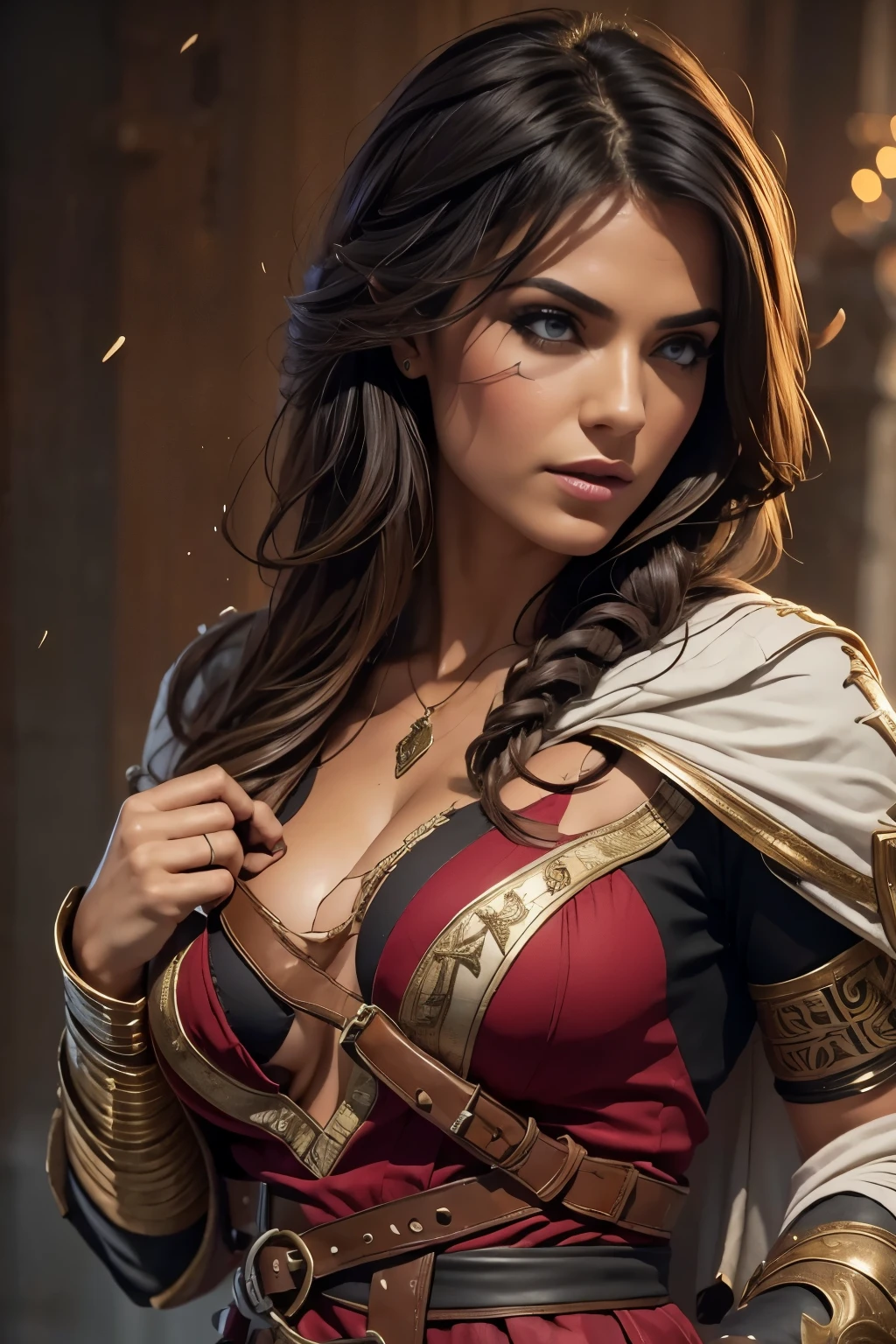 Very nsfw, extremely detailed Kassandra Assassin's Creed Universe sexy pose, revealing clothing, 