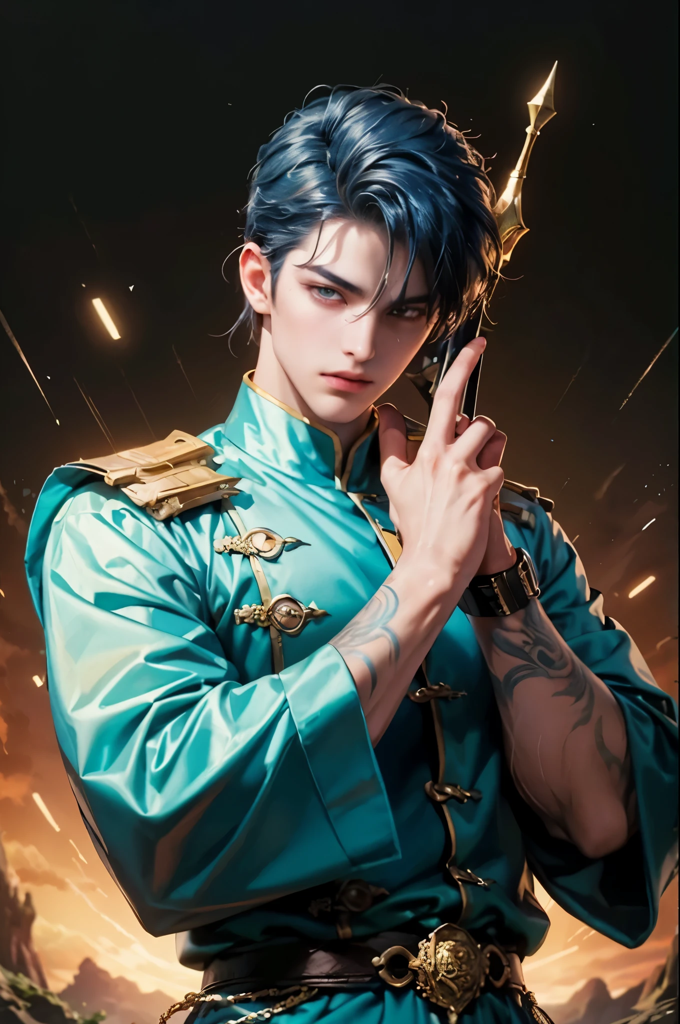 (masterpiece, top quality, best quality, official art, beautiful and aesthetic:1.2), boy, handsome, extreme detailed faces, (fractal art:1.3), colorful, highest detailed, (perfect face), shiny skin, HDR, cantarella, extremely detailed dress, detailed background 