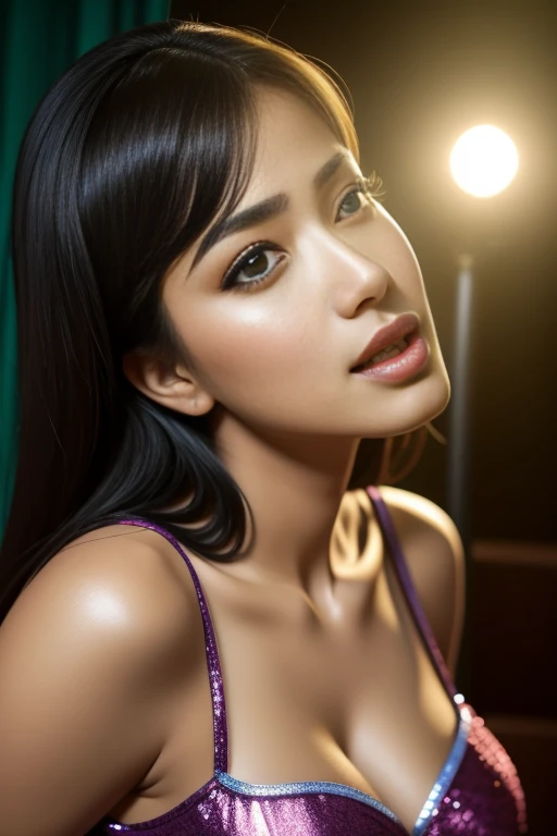 2 girls, different girls, grouo of 2 girls, super sexy sensual Fashion model 26 years old [[[[closeup cleavage]]]], [[[[boobgasm]]]], [[[[coll]]]], [[[[bshoulders]]]], perfect  eyes, Perfect iris，perfect lips，perfect teeth，Perfect skin，Long face，bright dynamic front light，HDlmgirl, sexy warrior costume，sexy sensual modern costume，Green spotted light in the background，（strong pastel colour：1.2）