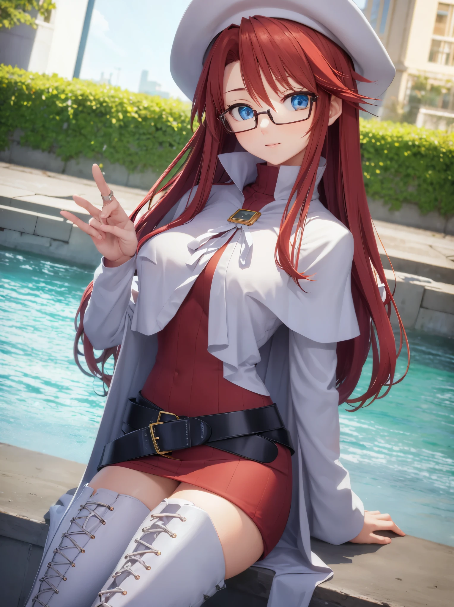 summonnightaty, aty, long hair, blue eyes, red hair, beret, hat, glasses,
BREAK long hair, thighhighs, hat, dress, boots, glasses, belt, cape, sweater, zettai ryouiki, beret, thigh boots, white footwear, ribbed sweater, loose belt,solo,
BREAK outdoors, fantasy_town,
BREAK (masterpiece:1.2), best quality, high resolution, unity 8k wallpaper, (illustration:0.8), (beautiful detailed eyes:1.6), extremely detailed face, perfect lighting, extremely detailed CG, (perfect hands, perfect anatomy),covered_nipples,covered_navel,light_smile ,(half_eyes:1.4),sword,armpit,sleepy,sitting_on_the_barrel,barrel,red_sweater,apart_legs,