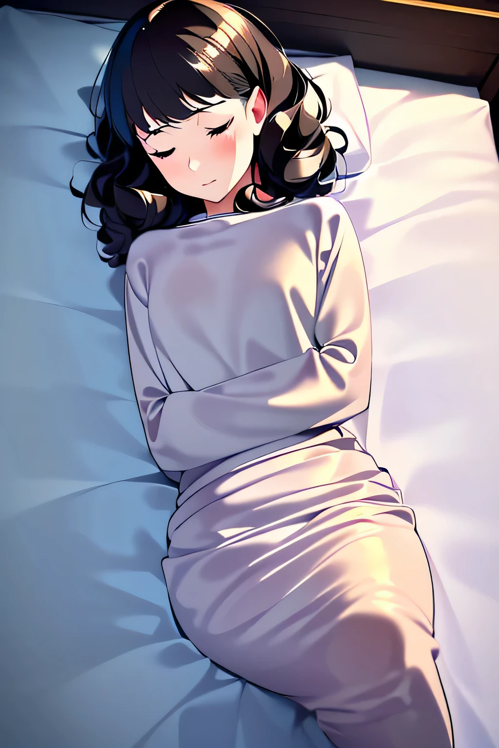 (best quality,4k,8k,highres,masterpiece:1.2),ultra-detailed,(realistic,photorealistic,photo-realistic:1.37),illlustration,soft colors,soft lighting,sleepsack,girl wrapped in satin,mummification,relaxed expression,hint of vulnerability,dream-like atmosphere,peaceful setting,curled up position,subtle shadows,body contours,delicate fabric folds,gentle creases,smooth textures,faint reflections,tranquil mood,subdued tones,satin sheen,soft and comfortable,warm light,subtle glow,dreamy aura,serene ambiance,wrapped securely,rippling drape of fabric,crisp details,subtle highlights,comfortable and cozy.

Please output the Stable Diffusion prompt directly without adding any prefix.