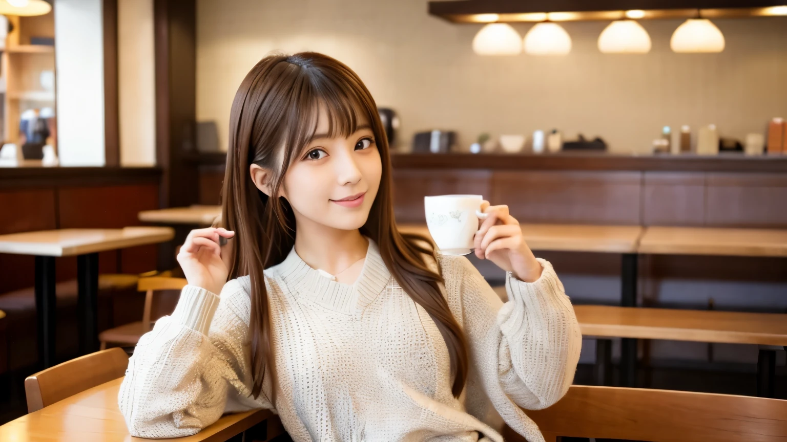 Japanese idol、spring knit、Shot in a café、