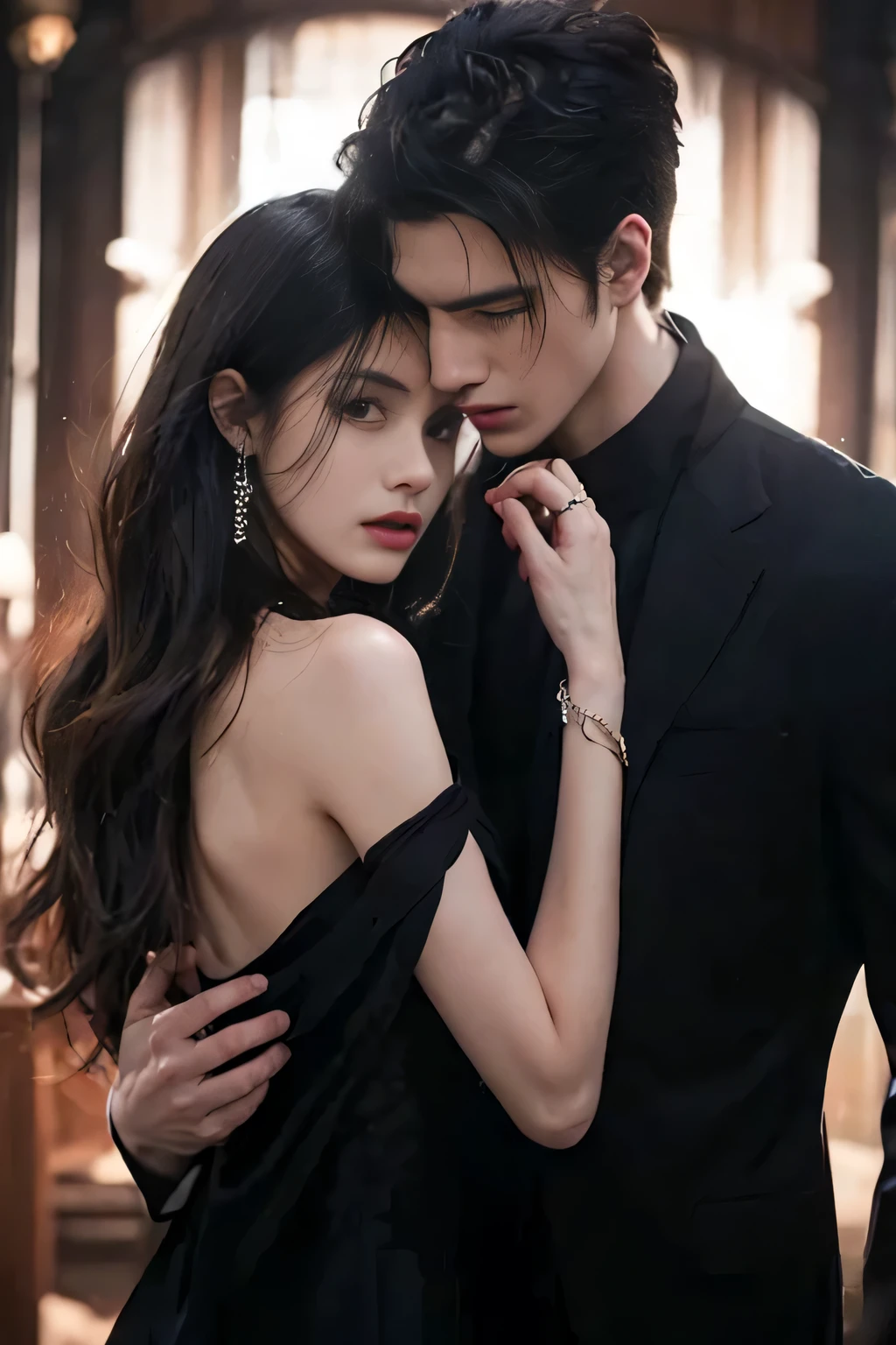man and woman,original language, masterpiece, ultra fine photography, best quality, ultra high resolution, realistic, sunny, Full-body portrait, The Amazing Man, dynamic posture, exquisite face, lively eyes, highly detailed background, detailed face, Detailed and clean background, very cool, high detail skin, realistic skin details, visible pores, clear focus, volume fog, 8K UHD, digital SLR, high quality, film grain, fair skin, realism,(((Handsome man and beautiful girl:1.4)))