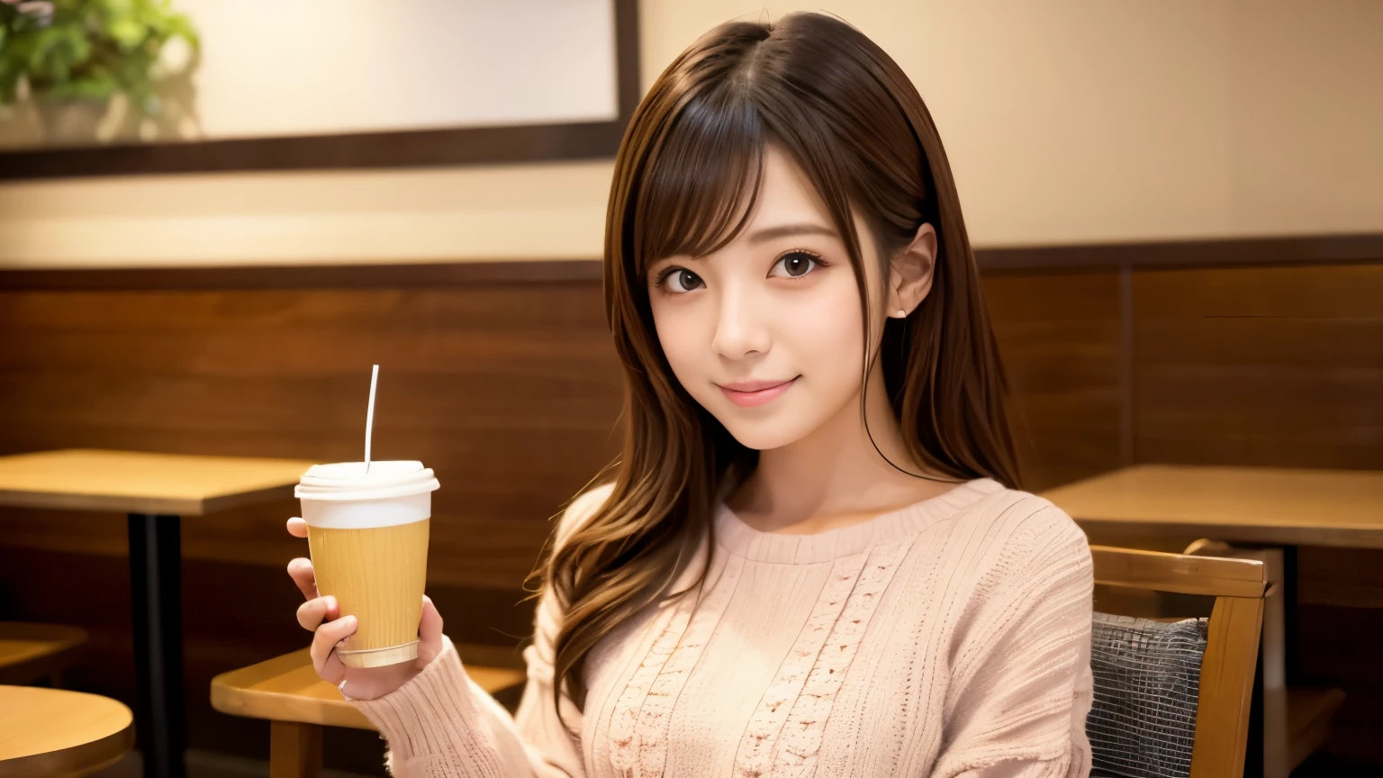 Japanese idol、spring knit、Shot in a café、