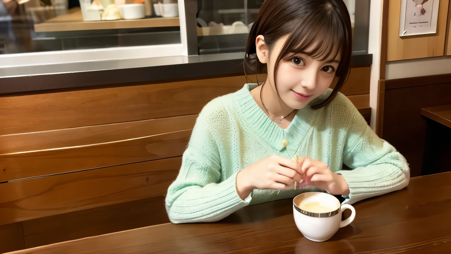 Japanese idol、spring knit、Shot in a café、