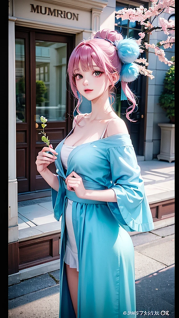 Girl with blue-pink hair and peacock feathers, inspired by Nari Hiko-kun, CGSOCIETY, 🌺 anime style. 8K, anime style 3D, popular on CGSTATION, 8K high quality detail art, Guvez style artwork, fantasy art style, realistic anime 3D style, anime inspiration, anime style mixed with Fujifilm, leaning forward