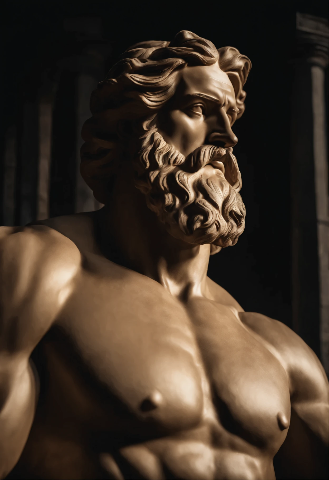 Stock Gricki Stoic
which is the historical Greek status with
Hercules-style profile muscles
Cinematic 8k and dark background