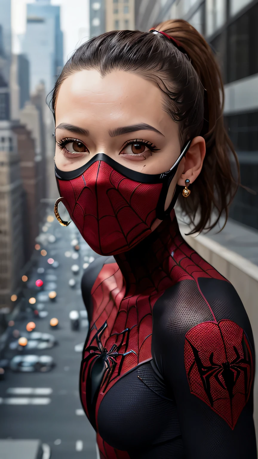 A photograph of Spider-Man, without mask, the 20s, bonitas, face detailed, looking at the camera, portraite, 8k hd, high qualiy