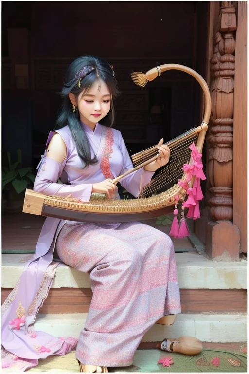 Demonstration of how to handle and use Burmese harp traditional art in detail. Instruments