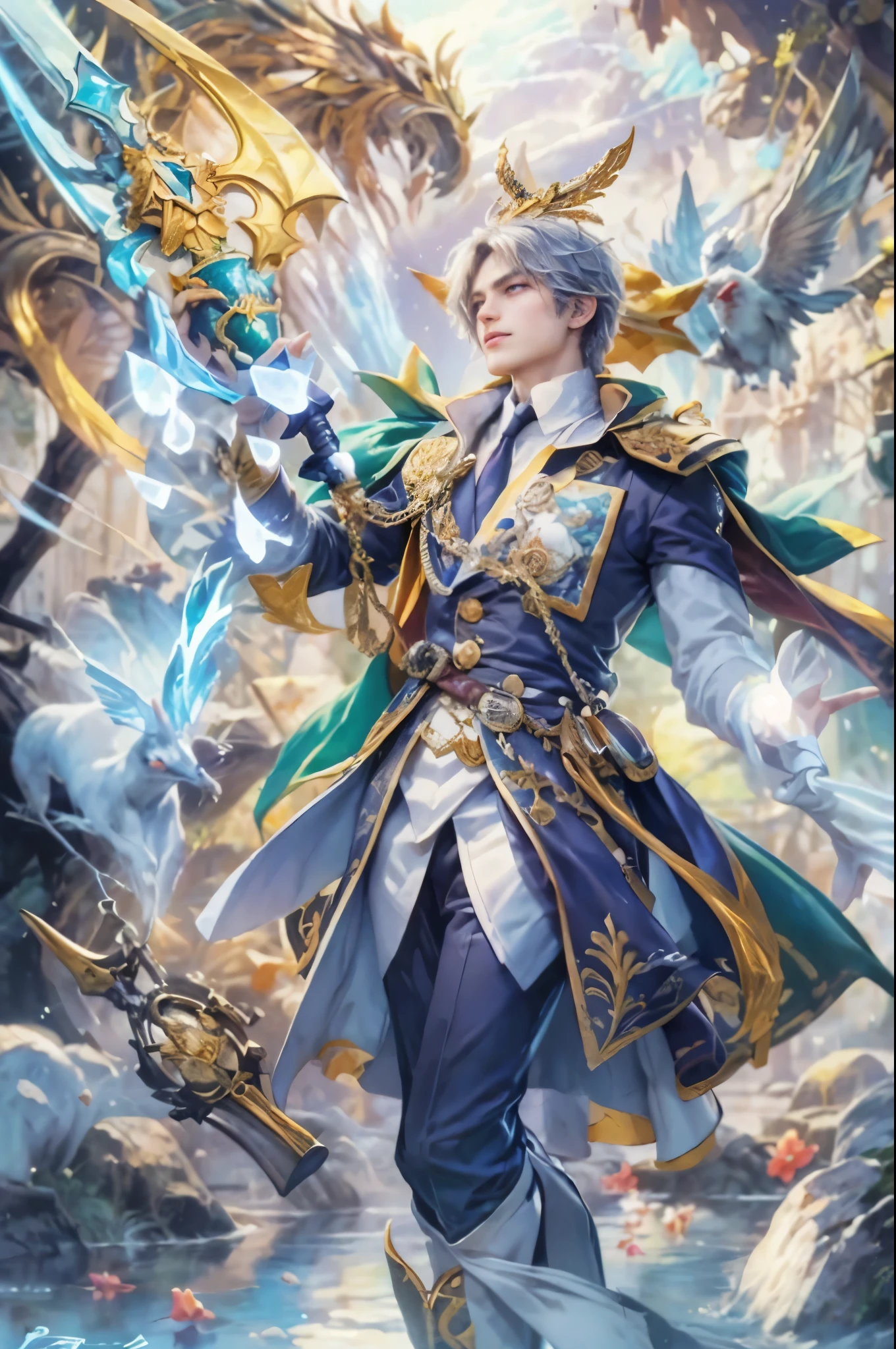 (masterpiece, top quality, best quality, official art, beautiful and aesthetic:1.2), boy, handsome, extreme detailed faces, (fractal art:1.3), colorful, highest detailed, (perfect face), shiny skin, HDR, cantarella, extremely detailed dress, detailed background