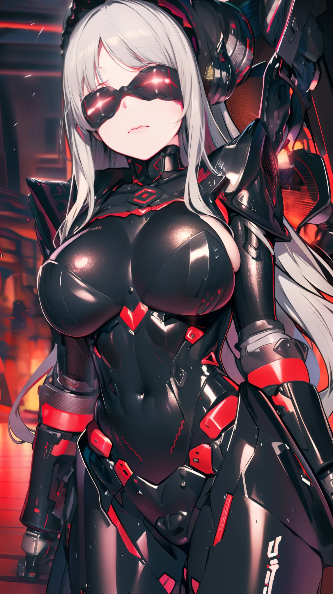 1 girl,NSFW, Shalltear Bloodfallen,(Overload),ShalltearV4,((head-mounted display)), huge breasts, clavicle, Glowing crimson eyes,absurd, brainwashing,empty eyes, ((No expression,erasure of emotions)), (black latex tight bodysuit),avert your eyes , full body figure,((stand up)), (highest quality、4k、8K、High resolution、must have:1.2)、Super detailed、(reality、reality的なです、reality的な:1.37)、ticker、hyper hd、studio lighting、ultra definition paint、sharp focus、Physically based rendering、extreme details、Professional specifications、vibrancy and color、blurry、sports portrait、landscape、horror style、anime big breasts、SF、photograph、concept artist、five fingers, perfect body, {{{masterpiece}}}, {{{highest quality}}}, {{Super detailed}}, {shape}, {{very delicate and beautiful}},Improved cost performance、all roles、Canon 5D MK4でphotograph、photograph,
