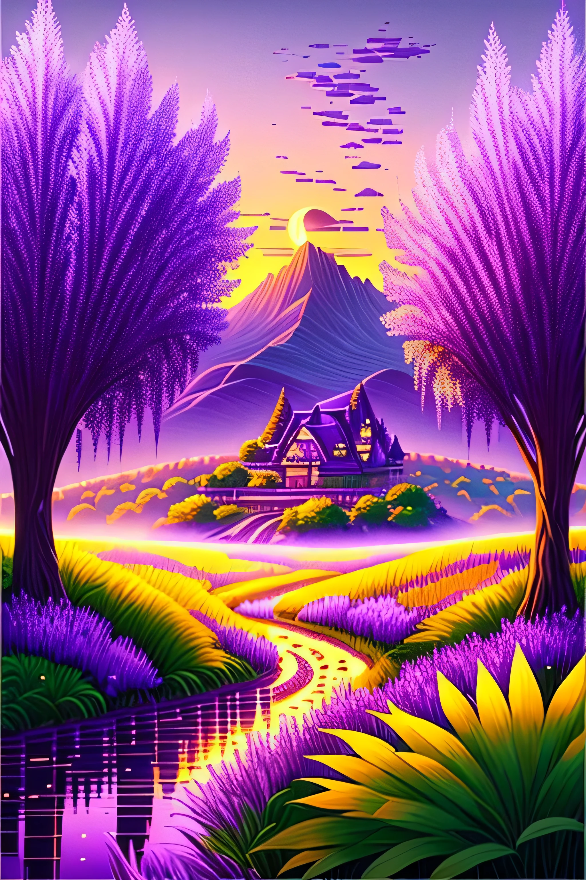 (best quality,4k,8k,highres,masterpiece:1.2),ultra-detailed,(realistic,photorealistic,photo-realistic:1.37),money farming,purple background,farmscape,abundant harvest,majestic scenery,wealthy plantation,prosperous fields,abundant resources,agricultural prosperity,lush vegetation,luxurious crops,colorful flowers,grandeur landscape,purple hues,serene atmosphere,soft lighting,harvested wheat fields,glowing sunset,purple sunset sky,shadowy mountains,purple clouds,reflecting pond,varied shades of purple,dotted with money trees,leafy foliage,money banknotes,bountiful vegetation,cascading waterfall,shimmering water,misty purple mist,sparkling gems,overflowing treasure chests,prosperity and wealth,vibrant purple orchids,peaceful farmland,serene beauty,majestic purple towers,flourishing farmland,money coins scattered around,shiny gold bars,opulent luxury,purple firework display,money growing on trees,purple mist enveloping the fields,prosperous life,powerful symbol of prosperity。