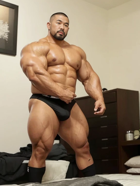inside club locker room, facing each other, (rugby uniform:1.2), Japanese man, Chinese man, Korean man, Taiwanese man, manly face, round face, monolid eyes, (buzz cut:1.4), very large and strong body, bulging muscles, very large pectoral muscles, muscular arms, muscular abs, muscular legs, muscular back, brightens oily skin, master piece, realistic, panorama, distant view