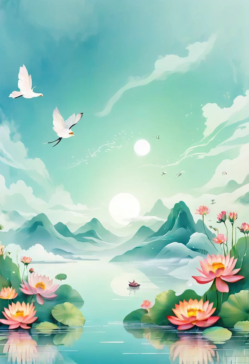 (vector art:1.5),a poster，In the background is a colorful landscape and a mountain, pale gradient design, minimal background, simple background, solid color background, beautiful gradient, iPhone 15 background, Vibrant colors with smooth gradients, Simple background, Simple and clean illustration, 4k high definition illustration wallpaper, poster background, by Cheng Jiasui, abstract scene design