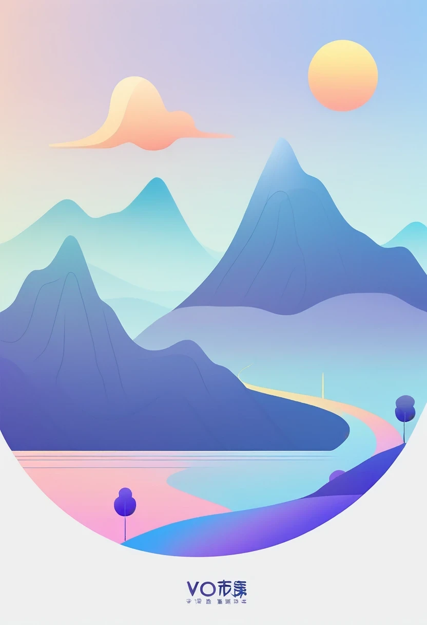 (vector art:1.5),a poster，In the background is a colorful landscape and a mountain, pale gradient design, minimal background, simple background, solid color background, beautiful gradient, iPhone 15 background, Vibrant colors with smooth gradients, Simple background, Simple and clean illustration, 4k high definition illustration wallpaper, poster background, by Cheng Jiasui, abstract scene design