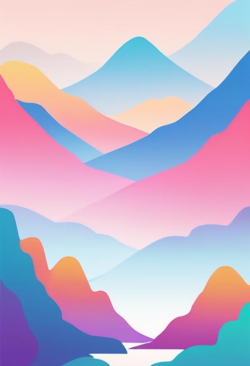 (vector art:1.5),a poster,In the background is a colorful landscape and a mountain, pale gradient design, minimal background, simple background, solid color background, beautiful gradient, iPhone 15 background, Vibrant colors with smooth gradients, Simple background, Simple and clean illustration, 4k high definition illustration wallpaper, poster background, by Cheng Jiasui, abstract scene design