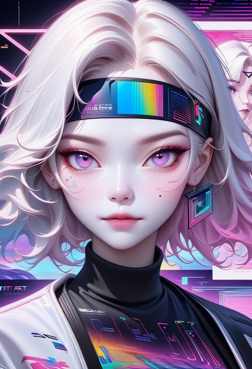 Close-up of person wearing headband, The art of math inspired by Yanjun Cheng, Douban, The art of math, Vibrant fan art, Lofi portrait, guweiz style artwork, new vapor wave, colorful numbers, Internet aesthetics, kpop idol portrait, yanjun chengt, Digital animation illustration, NFT portrait, Digital Cyberpunk Anime Art.