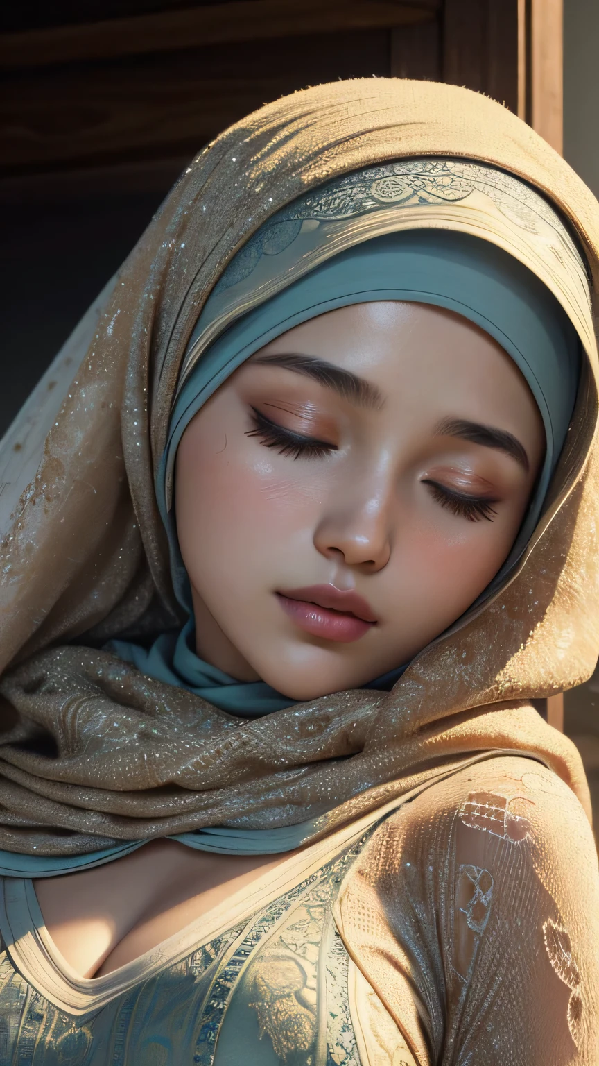 ((sweating)), (((HIJAB MALAY GIRL))), masutepiece, High quality, UHD 32K, Realistic face, Realistic skin feeling ,10 years old, Very cute and baby-like face, (((MEDIUM BOOB))), (nipple), ((INNOCENT)), (((half body))), (((PRETTY GIRL))),((tiny mouth)),((SEXY LIPS)),((SLIM)), (NUDE).