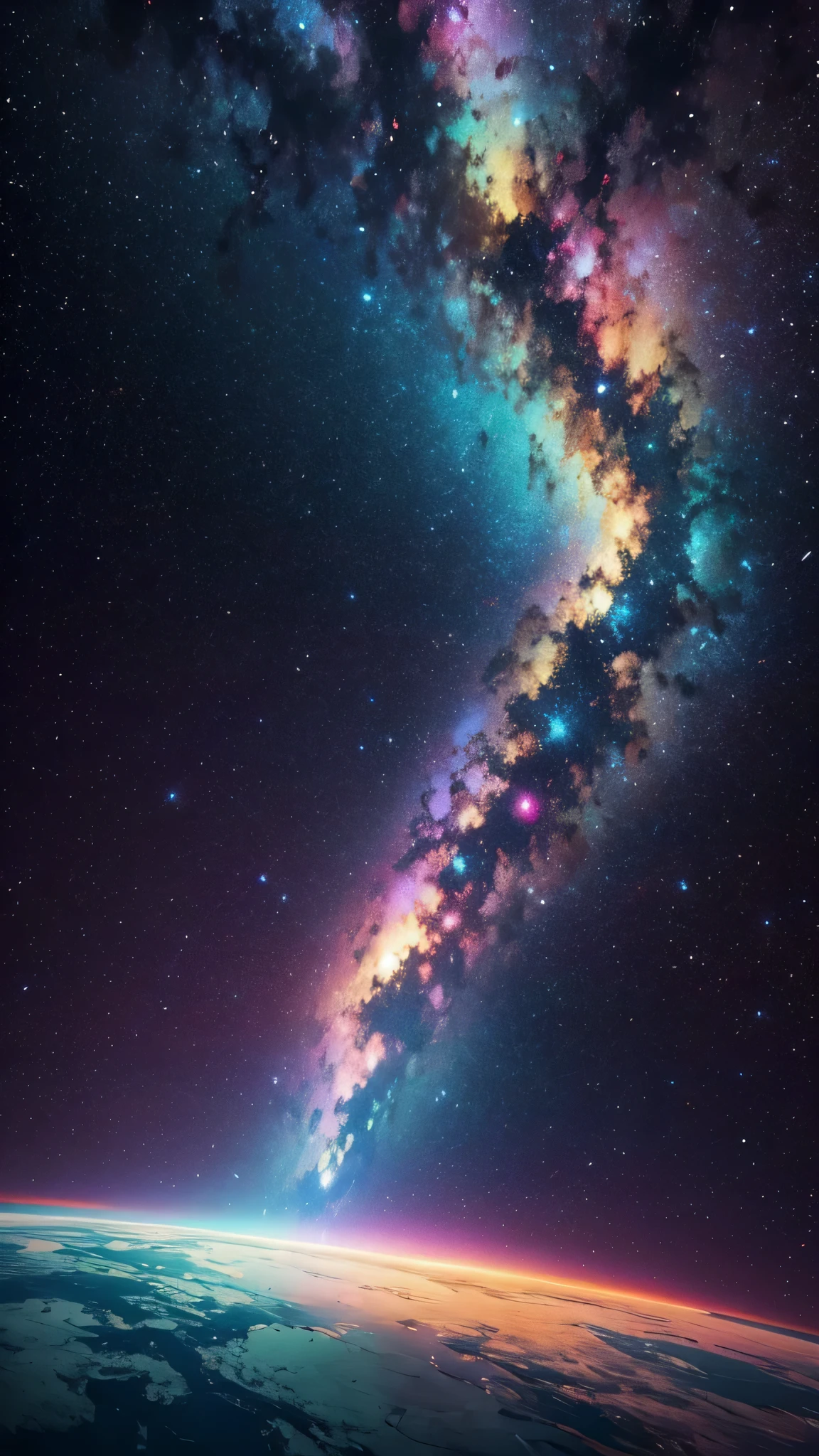 Create a unique painting, inspired by “Celestial Dreams”.,', which combines cosmic images and dreamy landscapes to create a surreal masterpiece, leuchtende Farben, wallpaper, trending on instagram, something alien, sinn des Lebens