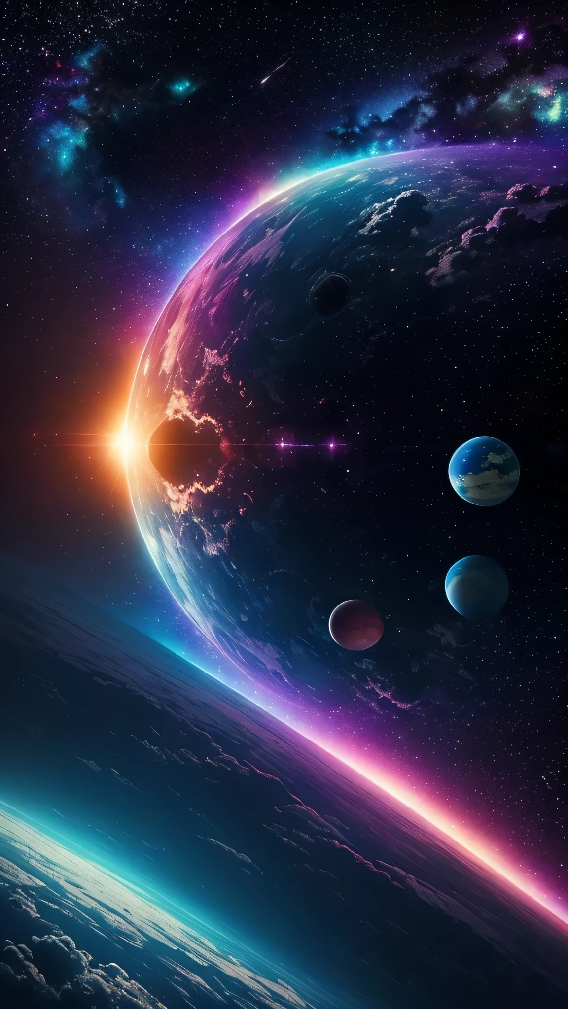 Create a unique painting, inspired by “Celestial Dreams”.,', which combines cosmic images and dreamy landscapes to create a surreal masterpiece, Planet, leuchtende Farben, wallpaper, trending on instagram, something alien