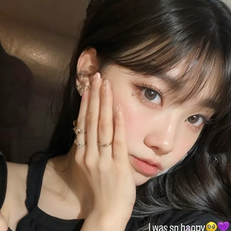 un primer plano de una persona con un anillo en el dedo, choerry LOONA, chica joven, ulzzang, coreana, Asian girl, rostro adorable, rostro limpio, choi yerim LOONA, chica joven y linda, leve puchero