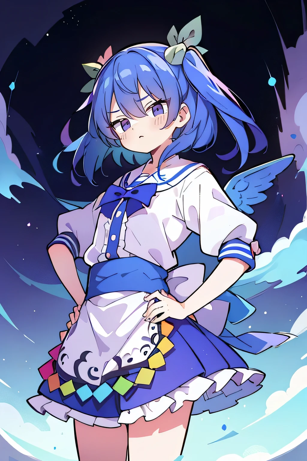 (masterpiece),best quality, expressive eyes, perfect face, 1girl,
Put your hands on your waist,fair, Gorgeous,Japanese cartoons,girl,lola,Hina Angel, blue hair, blue haired, floating clothes,Grab your waist, Grab your waist, hands on hips , hands on hips,sit, sit on ground, Legs on the ground, flat chest,starry sky,