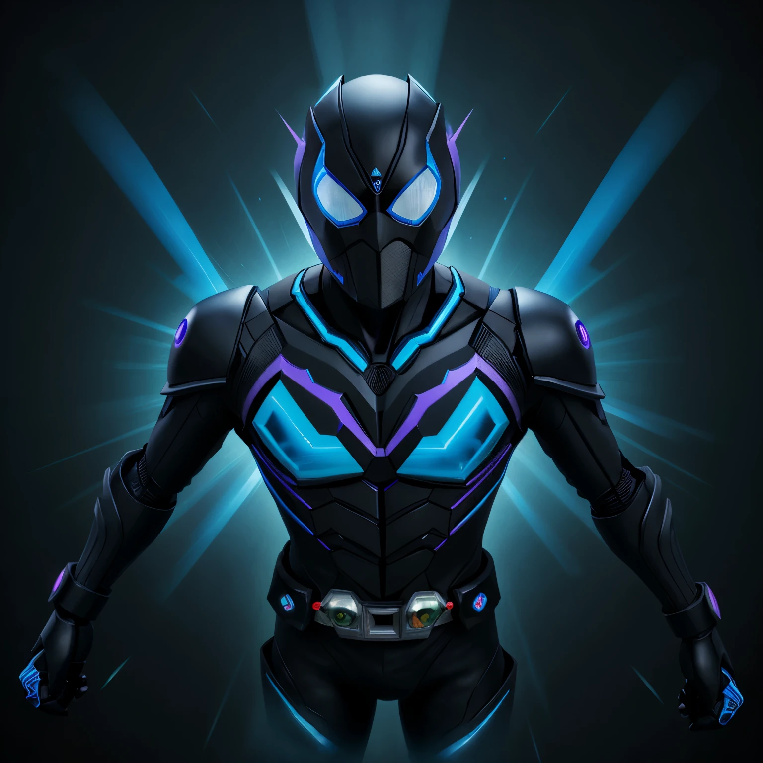 Kamen Rider Phantom with deep black and electric blue colors 2d