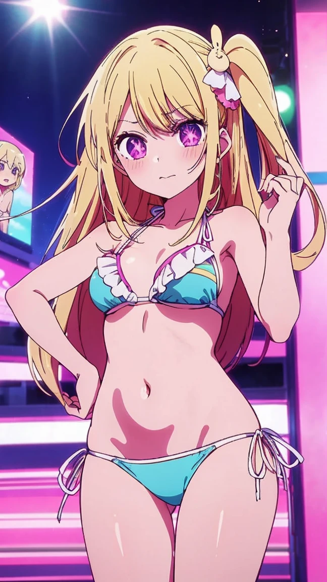 chica anime with long hair and purple eyes, una imagen inspirada en Puru, Vaso, conceptual art, mejor chica anime, Estilo de arte anime Moe, primer plano de otro iwakura, anime images of cute girls., chica anime named lucy, iwakura yacía, tv anime frame., imagen fija de anime, (chica anime)、(((playa)))、risa、abre la boca、Ai Hoshino、(((bikini)))