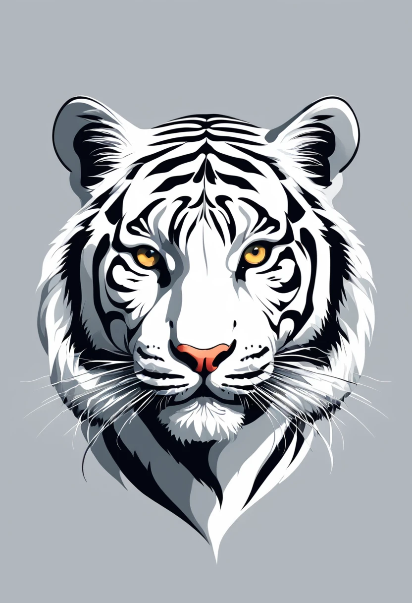 White tiger head vector art, flat vector art using simplicity in vector art、Pure expression,Highlight simplicity and clarity of form,Bring simplicity and modernity to your work