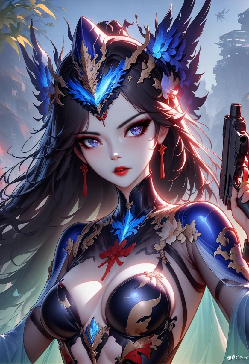 Wearing a futuristic suit、Araf woman with gun in hand, Mecha cyber armor girl, Mechanized female soldier, cgsociety and fenghua zhong, perfect android girl, cute robot girl, Cyberpunk anime girl mecha, Female mecha, Beautiful girl, girl, Wojtek FUS, portrait armored astronaut girl, Mechanized Valkyrie