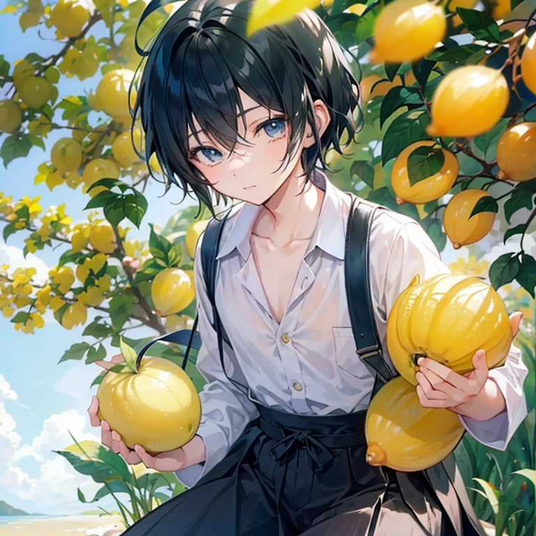 Anime boy with a lemon as a head