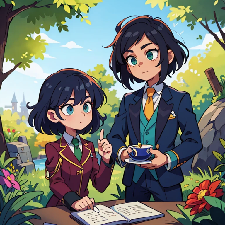 ((masterpiece, Best quality)), ((style-swirlmagic):0.4), 
1 prince in a knight&#39;s suit,, dark blue hair, green eyes , happy, bright, colorful,  fantasy,
