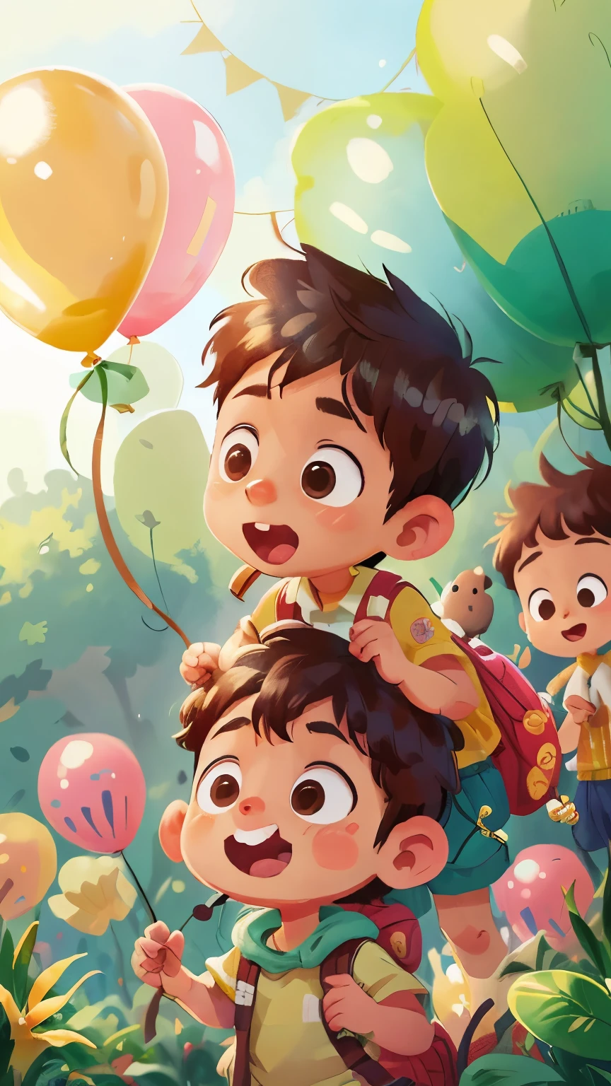 A boy, zoo, many balloons, happy, happy, perfect quality, clear focus (clutter - home: 0.8), (masterpiece: 1.2) (realistic: 1.2) (bokeh) (best quality) (detailed skin: 1.3) (intricate details) (8K) (detail eyes) (sharp focus), (happy) 3 kids indonesia, malaysia, brunei